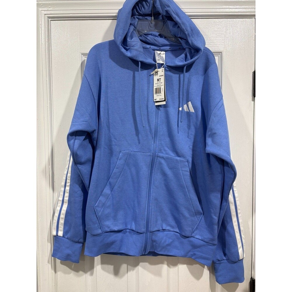 Adidas Essentials 3 Stripes Hoodie Mens Medium Tall MT Blue Full Zip NWT JX0696